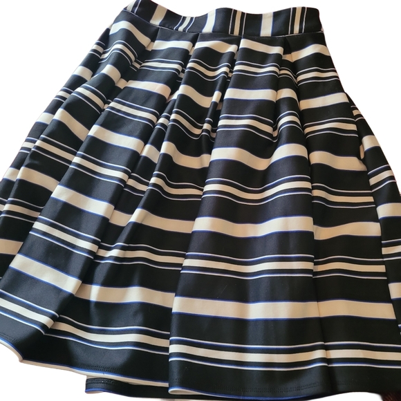 Faith and Joy Black, White  and Blue Striped Pleated Skirt M - Picture 2 of 3
